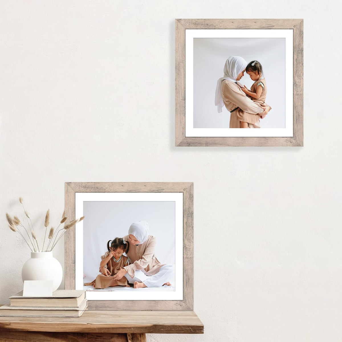 12x12 Picture Frame Set of 4 with Tempered Glass, Smoke Gray Frame Display 10x10 Picture with Mat
