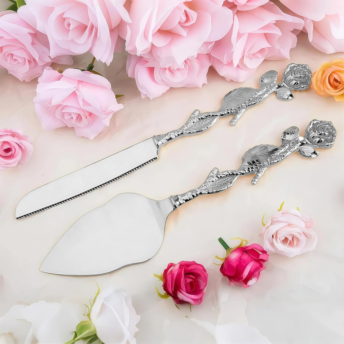 Personalized Wedding Cake Knife and Server Set, Custom Name/Date Cake Cutting Set for Wedding