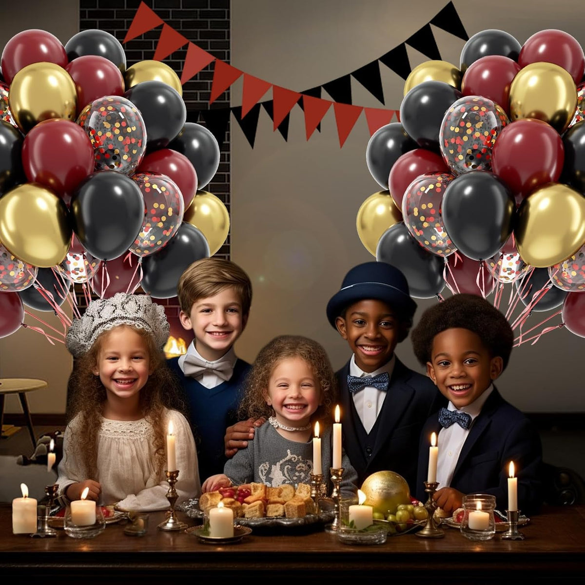60pcs 12inch Black Burgundy and Gold Balloons, with Gold Red Black Confetti Balloons for Maroon
