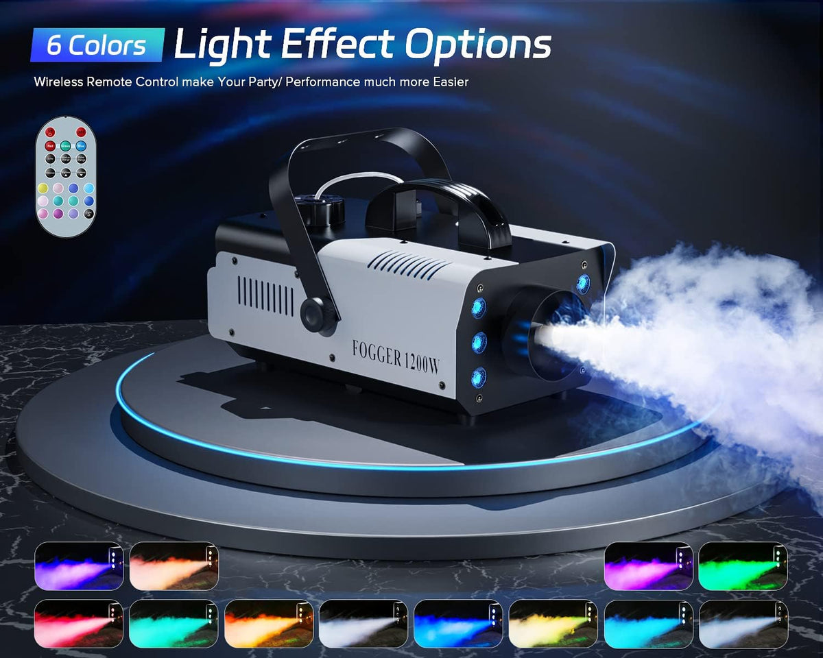 1200W RGB Fog Machine, 6 Colorful LED Lights for Smoke Machine Indoor/Outdoor Use, Perfect for