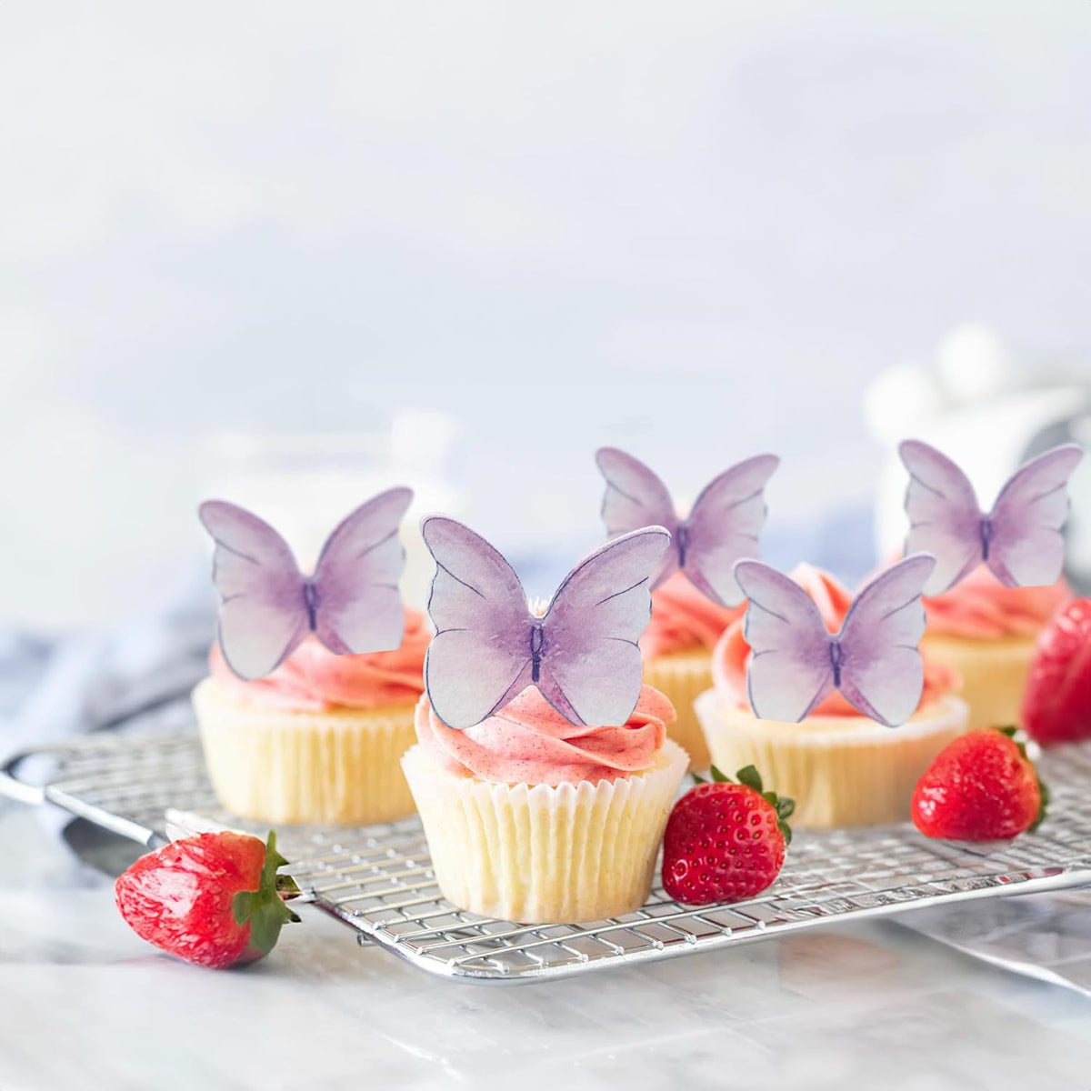 Ephlyn 48Pcs Edible Butterfly Cupcake Toppers Cute 3D Butterfly Cake Picks for Baby Shower Bridal
