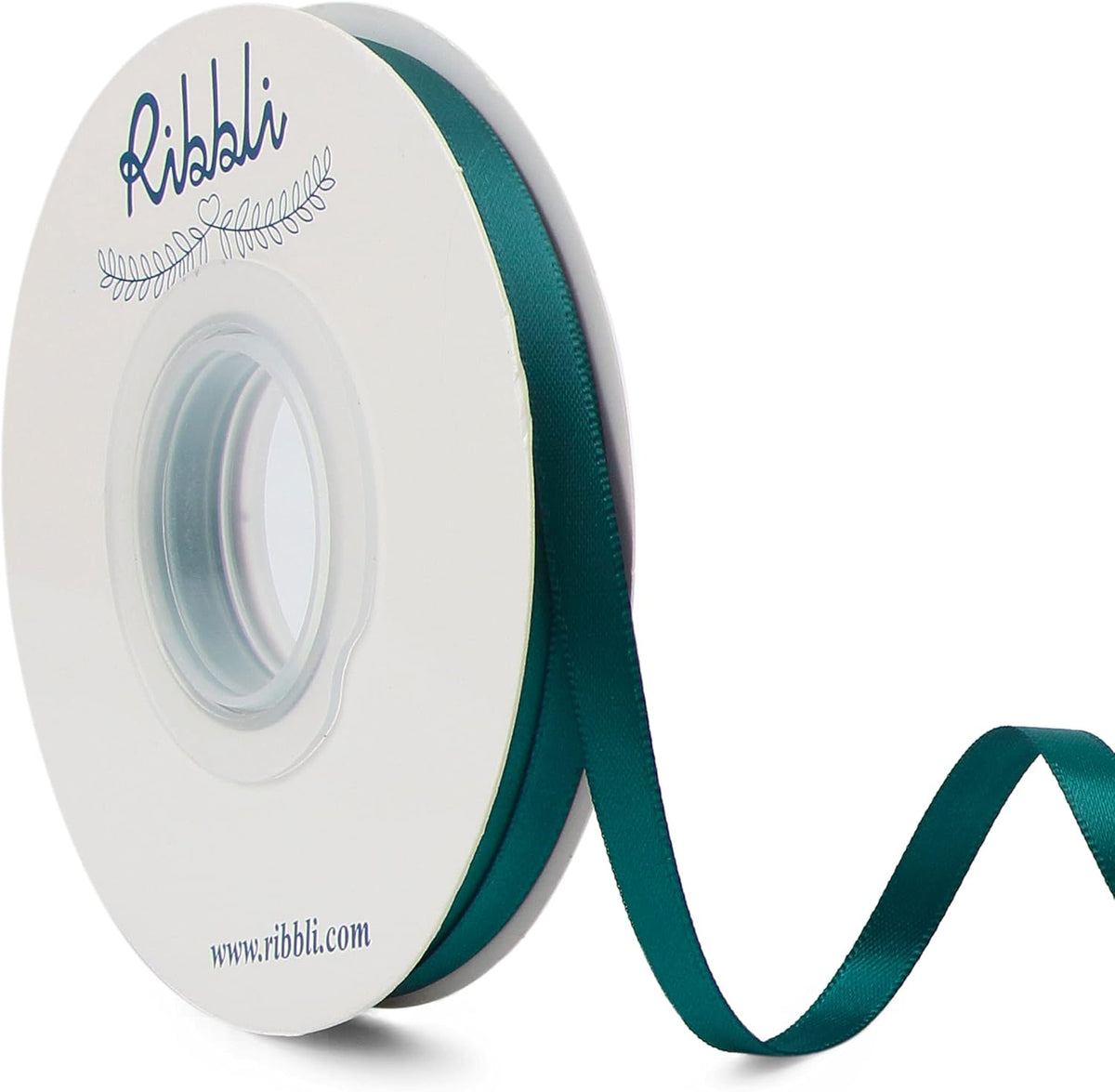 Ribbli Teal Double Faced Satin Ribbon,1/4” x Continuous 25 Yards,Use for Craft Bows Bouquet, Gift