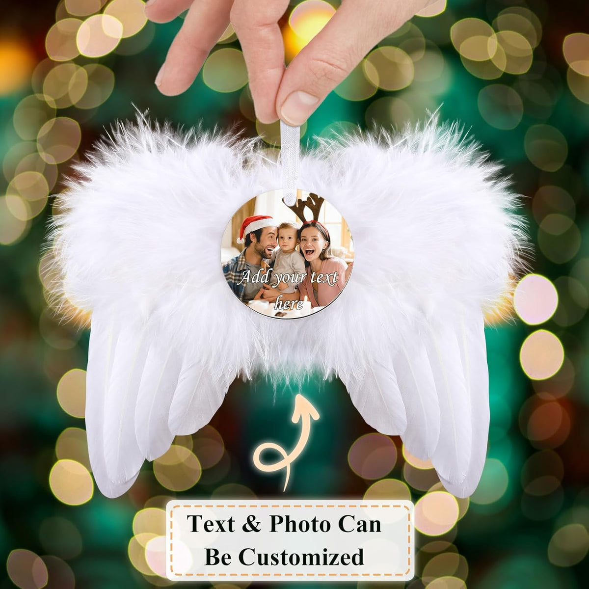 Personalized Photo Christmas Ornaments - Custom Christmas White Angel Wings Ornament Hanging