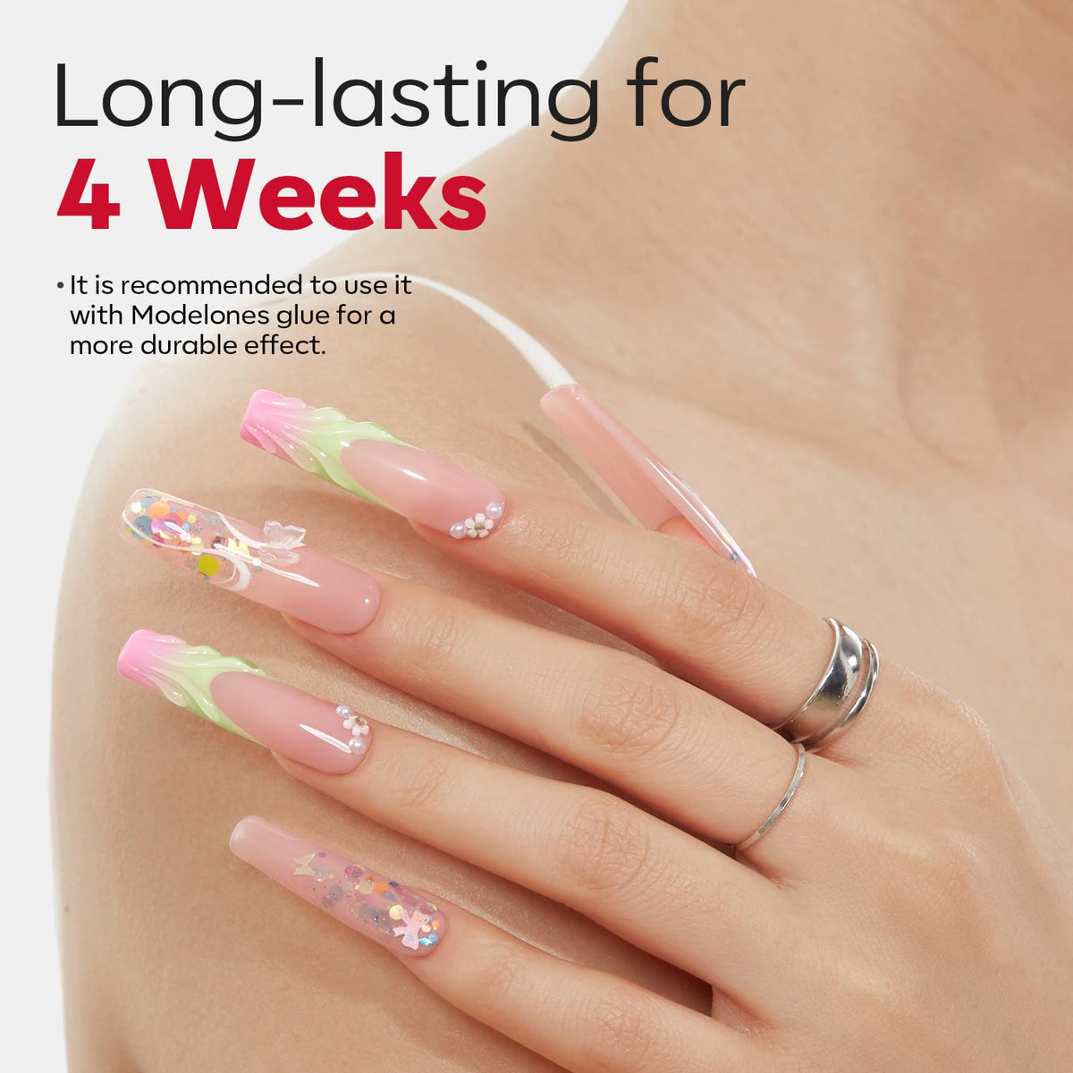modelones Long Square Nail Tips, 2XXL Straight No C Curve Half Cover Soft Gel Tips Pre-shaped