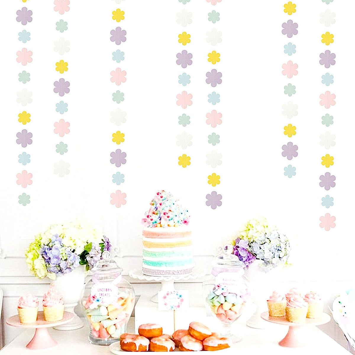 Pastel-Rainbow Colorful Party-Decorations Streamers-Garland - 52ft Flower Hanging Paper Banner