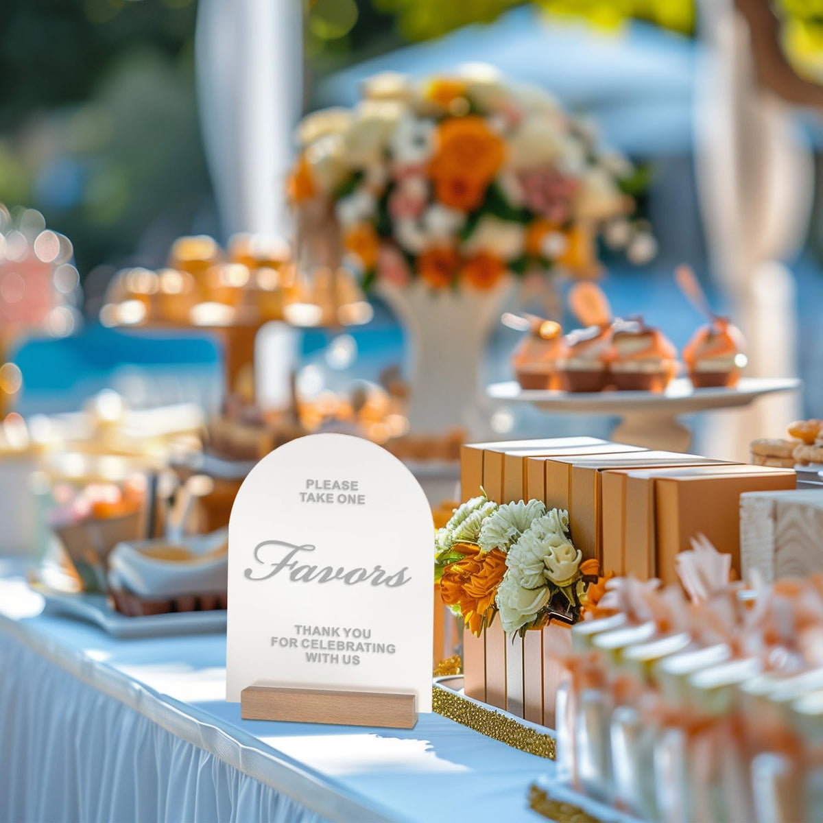 Frosted Blank Arch Acrylic Sign with Wooden Stands - 10 Pack DIY Customizable Sign Kit for Wedding