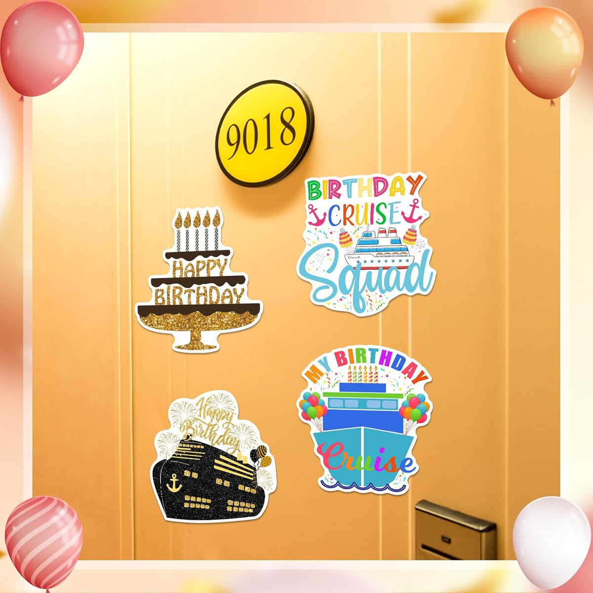 Hoteam 4 Pcs Birthday Cruise Door Decorations Magnetic Large Happy Birthday Cruise Ship Door