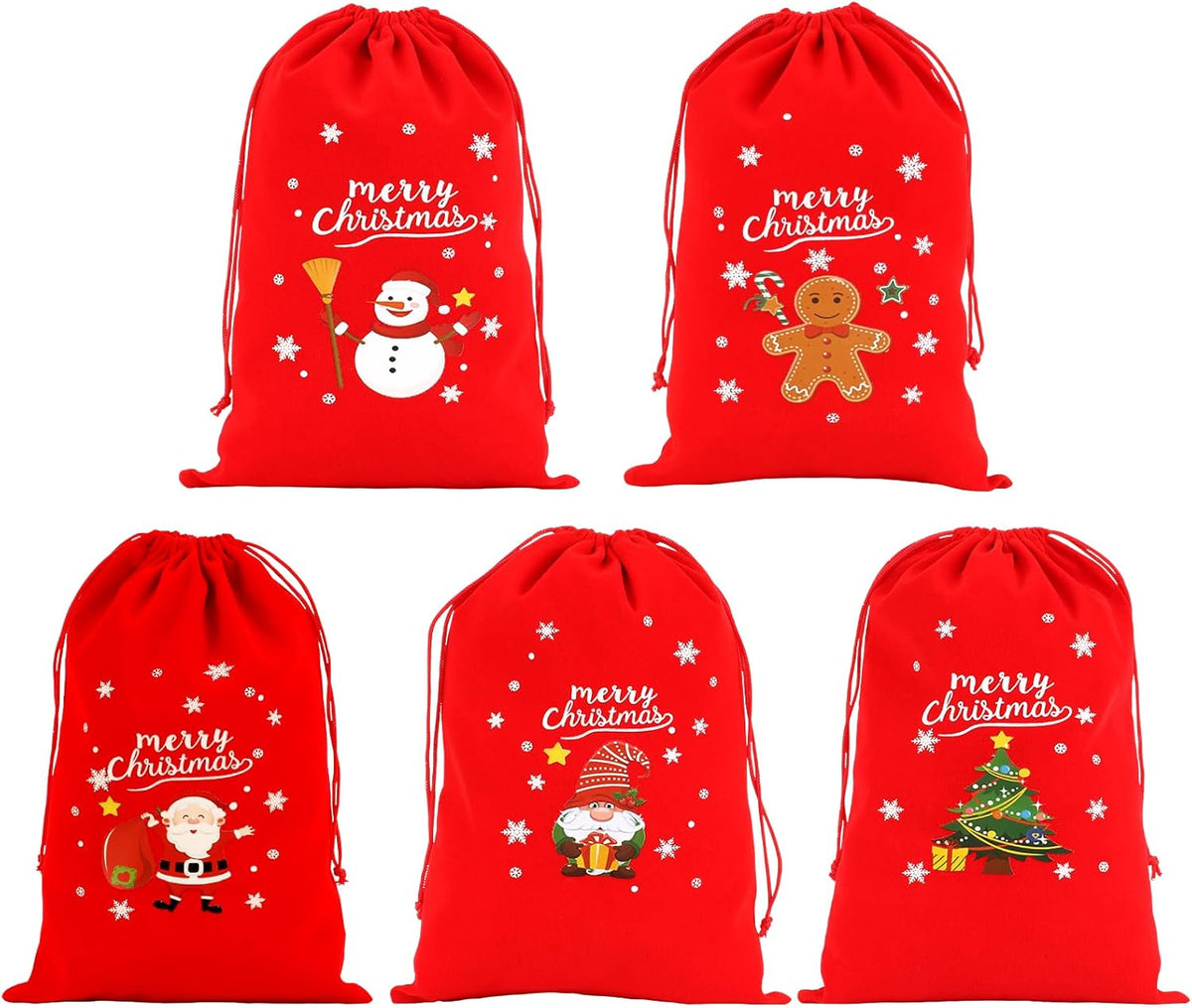 Tapleap Velvet Coth Christmas Bags with Drawstring, 50Pcs 7x10 for Wrapping Christmas Party Favors