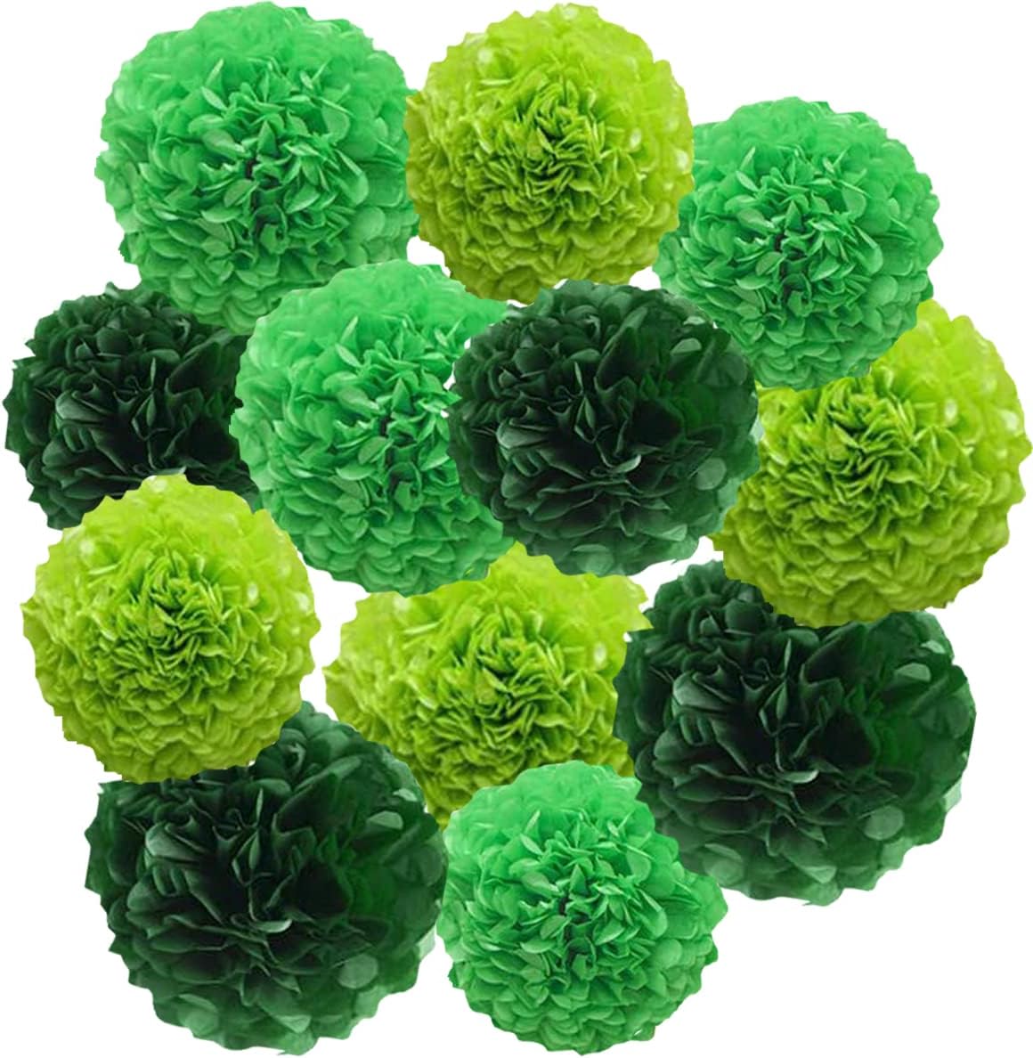 12pcs Paper Pom Poms Tissue Flower Kit - 10in 12in Green Hanging Balls for Wedding Party