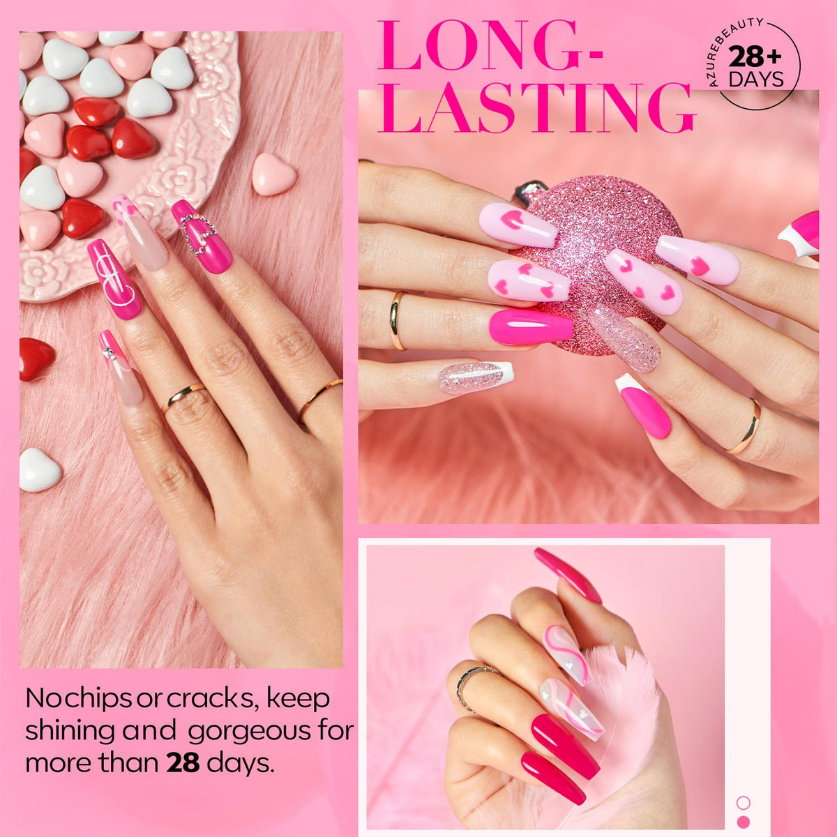 AZUREBEAUTY Dip Powder Nail Starter Kit with Matte Coat, 8 Hot Pink Glitter Neon Summer Color