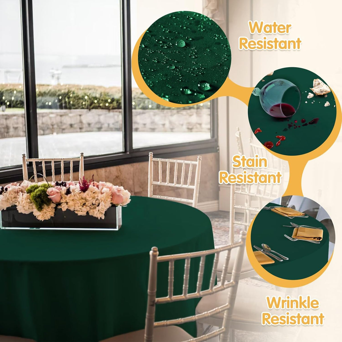 BRILLMAX 4 Pack Hunter Green Round Tablecloths 120 Inch - Circle Bulk Linen Polyester Fabric