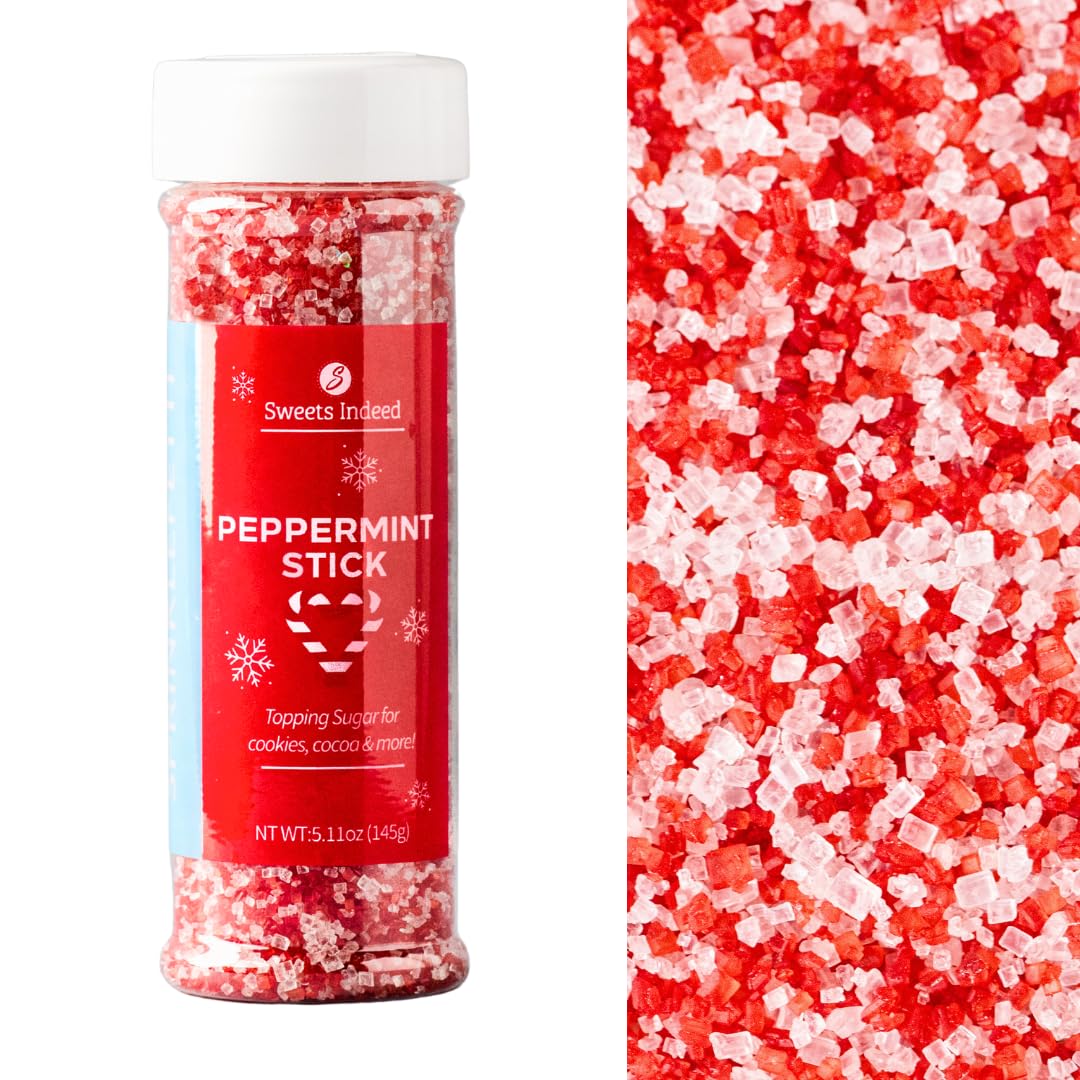 Sweets Indeed Peppermint Sugar Topping – 5.11 oz Holiday Candy Cane Finish | Festive Peppermint