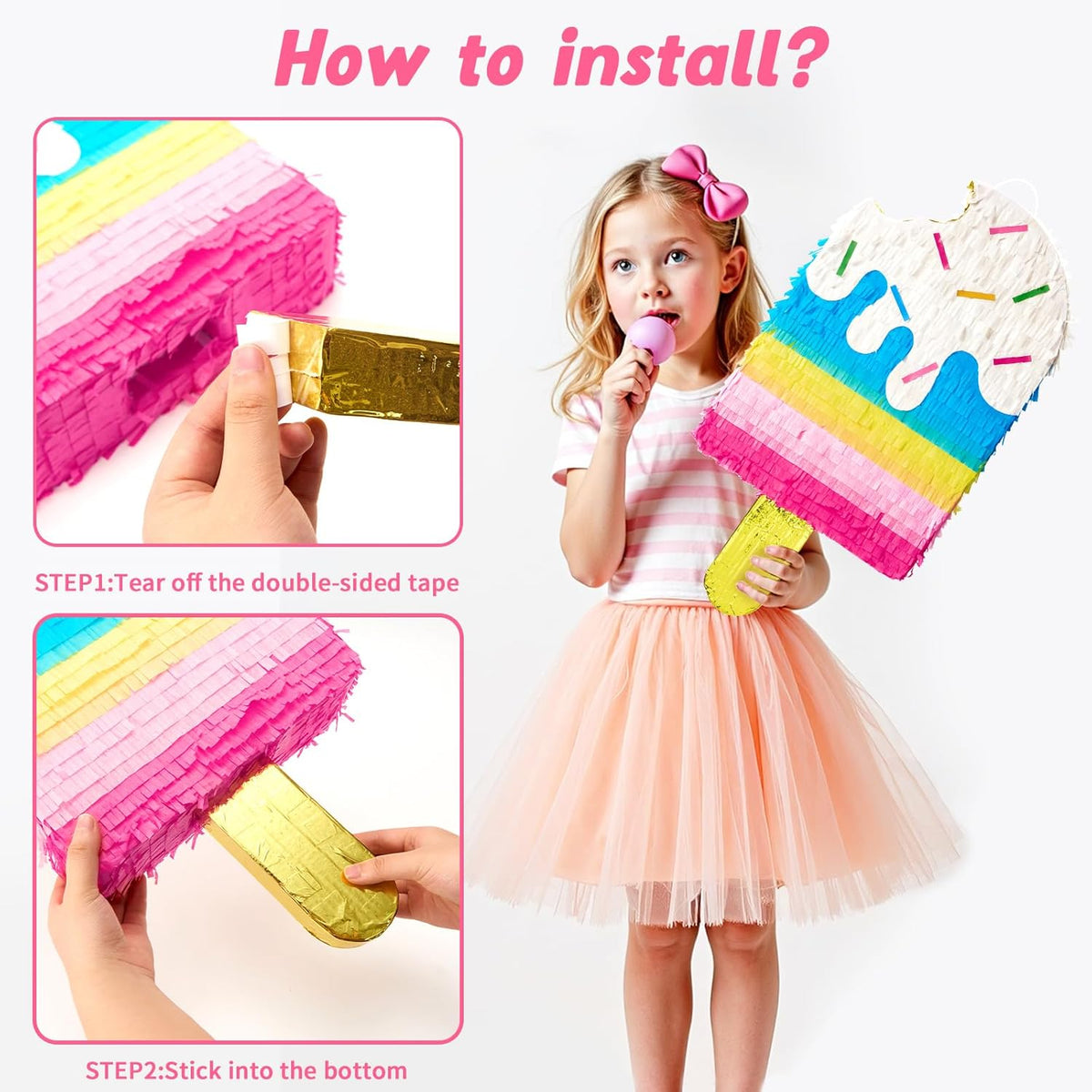 WERNNSAI Ice Cream Piñata - Sweet Summer Birthday Party Decorations Kids Colorful Popsicle Pinata