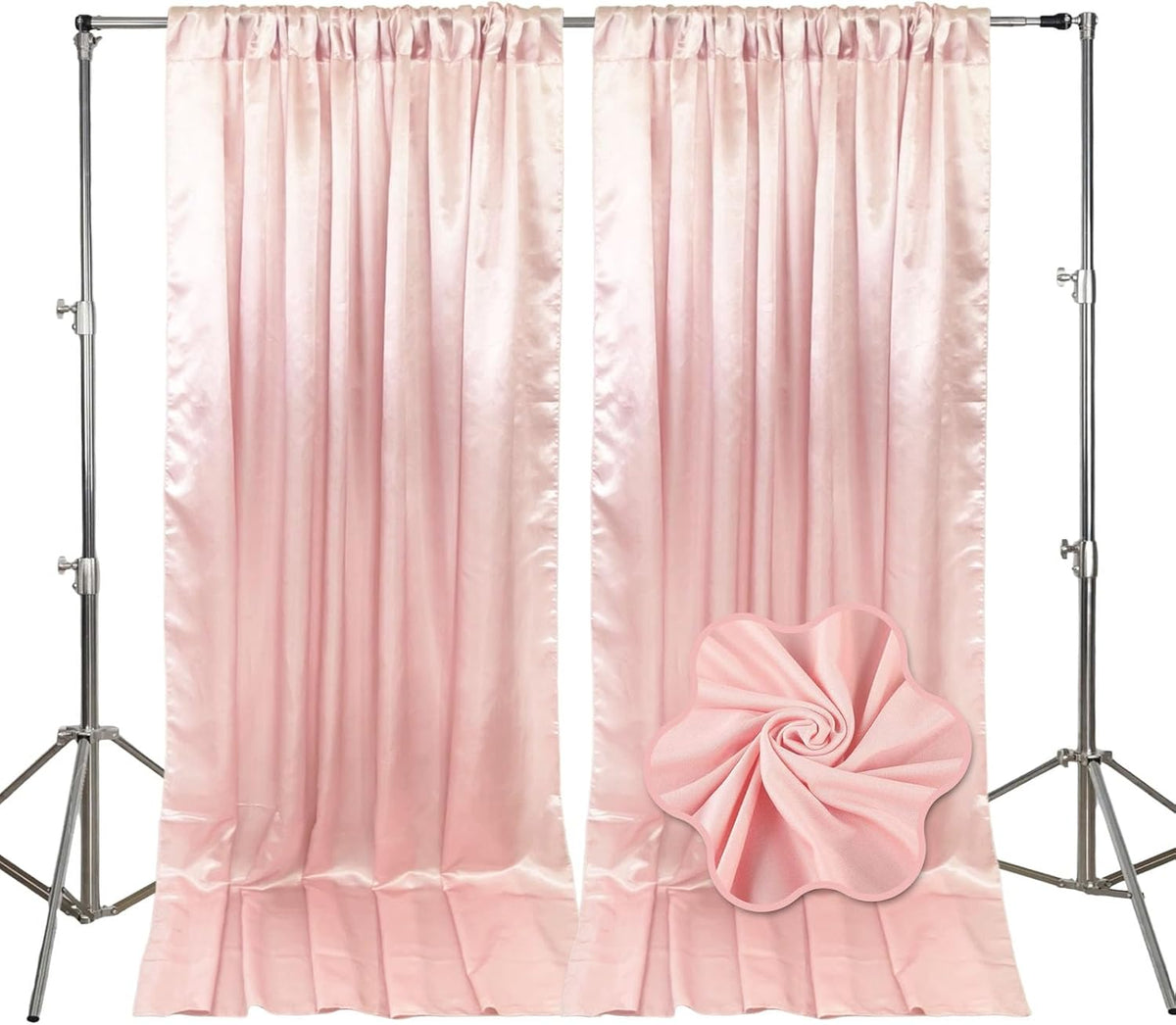 10ft x 10ft Ligt Pink Backdrop Curtains for Parties, Fabric Satin Background Curtain with Rod