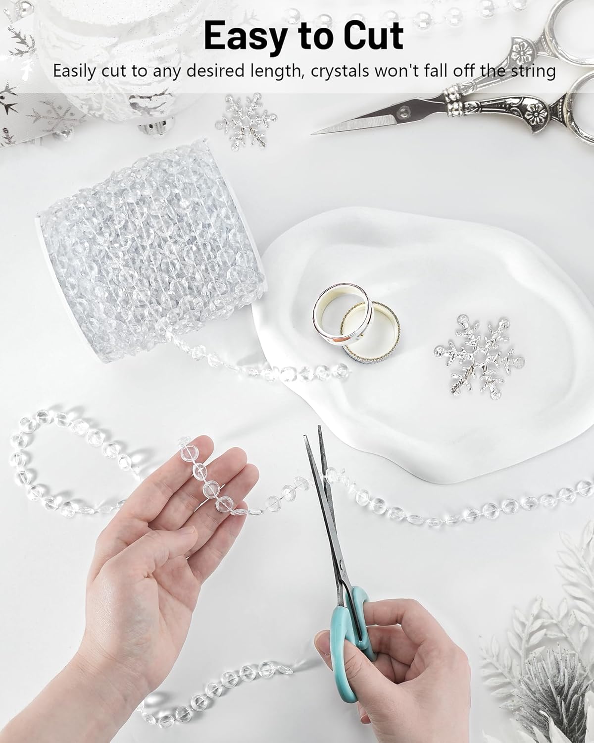 99FT Crystal Garland Strands, Acrylic Clear Crystal Beads String Roll, Diamond-Shaped Crystal