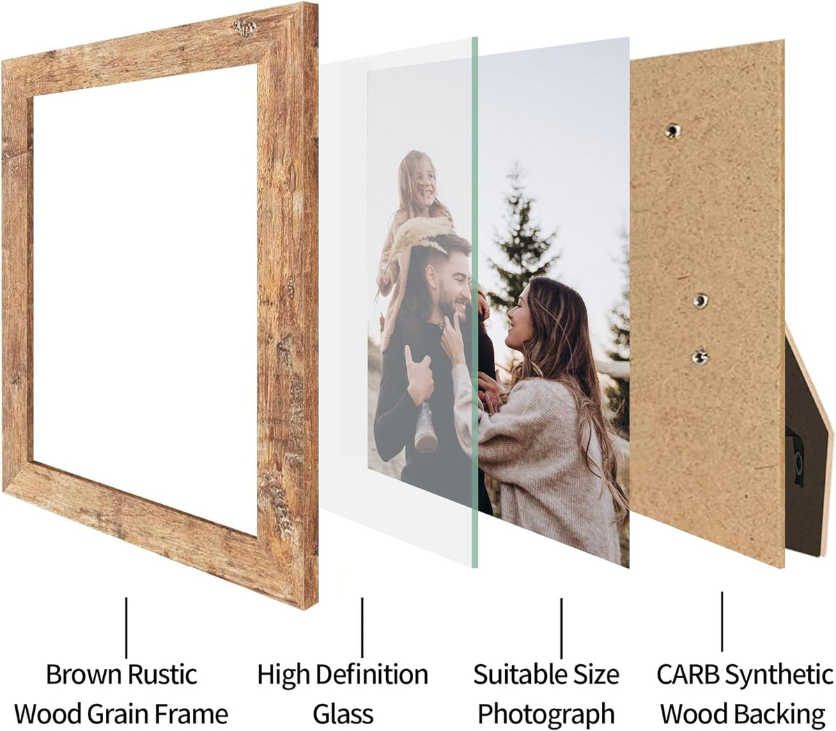 8x10 Picture Frame Set of 4 with High Definition Real Glass, Mixed Color Wood Photo Frames for