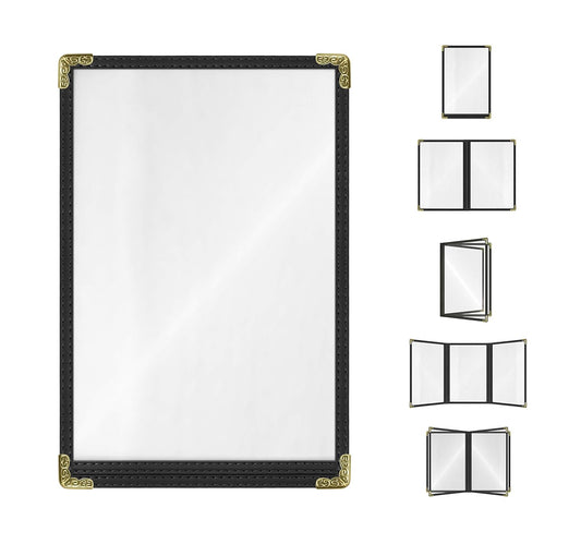 Goodsmart Restaurant Menu Covers – 25 Pack Black 2-View, Top-Loading Menu Holders, Vinyl & Plastic