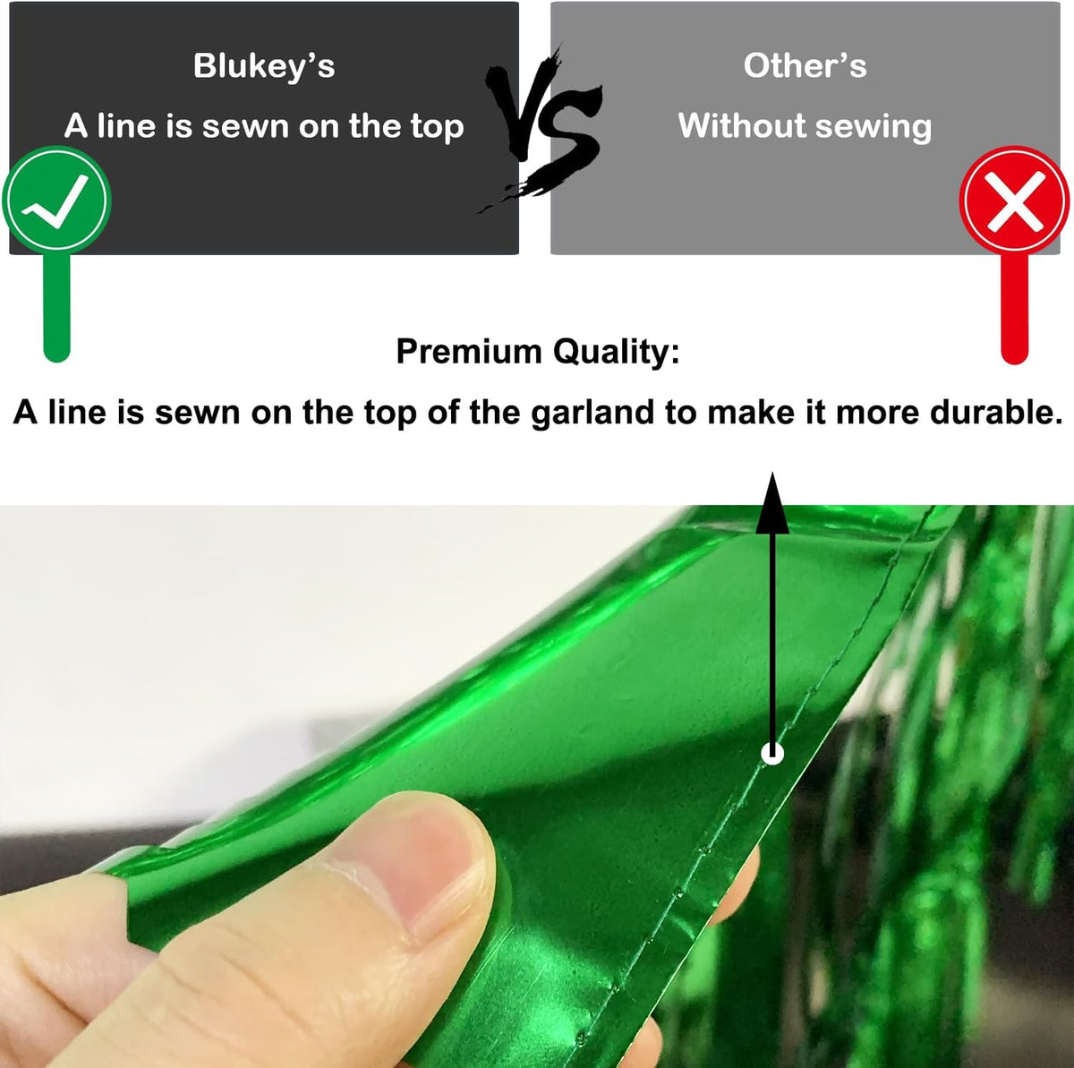 Thick 10 feet by 15 inches Green Foil Fringe Garland - Pack of 3 | Shiny Metallic Tassle Banner for