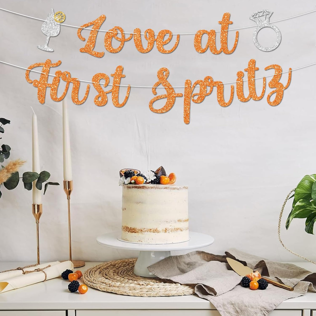 Love At First Spritz Wedding Banner - Bridal Shower Decorations, No Diy, Glitter Just Engaged