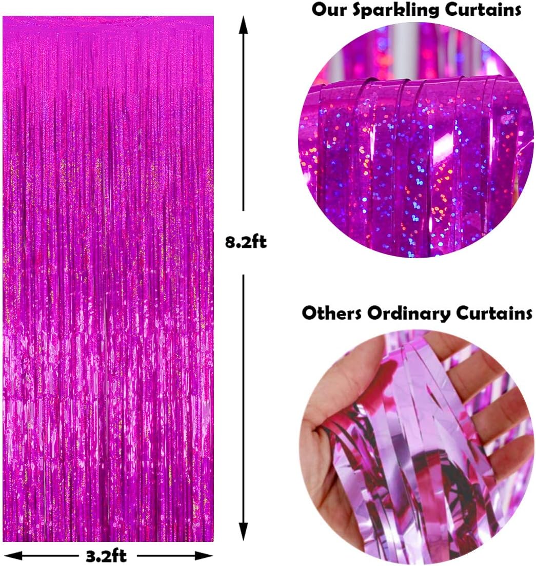 Valentine Backdrop Foil Fringe Curtains Party Decorations - Melsan 3 Pack 3.2 x 8.2 ft Tinsel