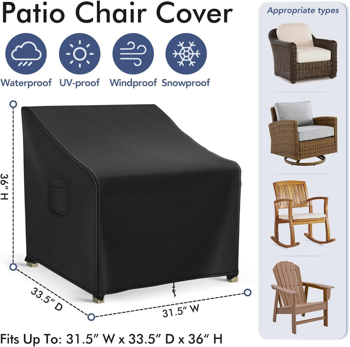 Outdoor Swivel Chair Covers Waterproof, Outdoor Rocking Chair Covers 2 Pack, Patio Chair Covers for