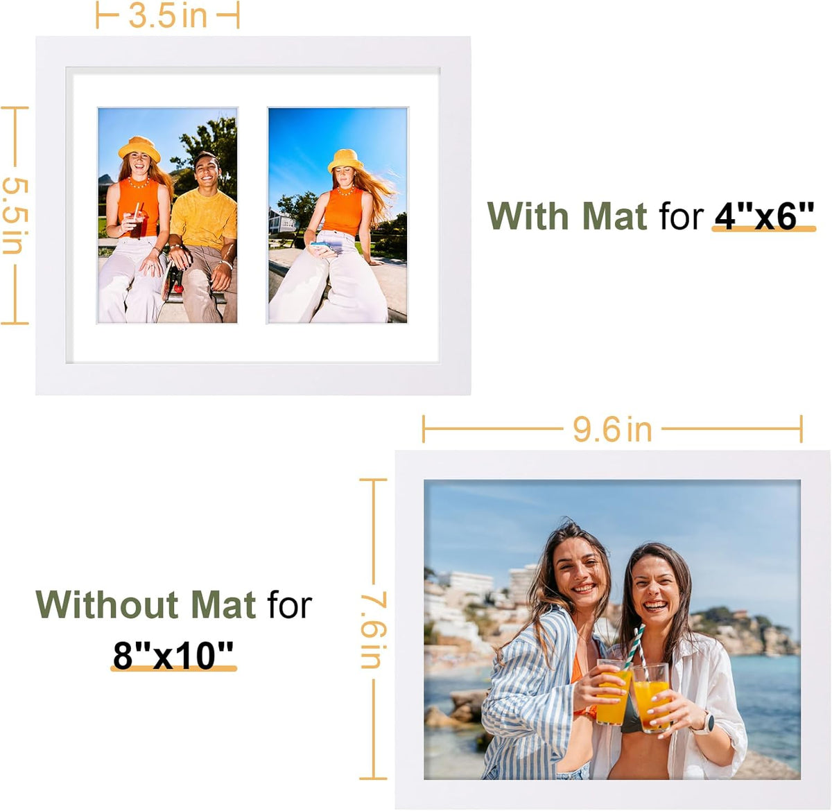 Vittanly 8x10 Collage Picture Frame, Displays 2Pcs 4x6 Pictures with Mat, Photo Frame for Wall