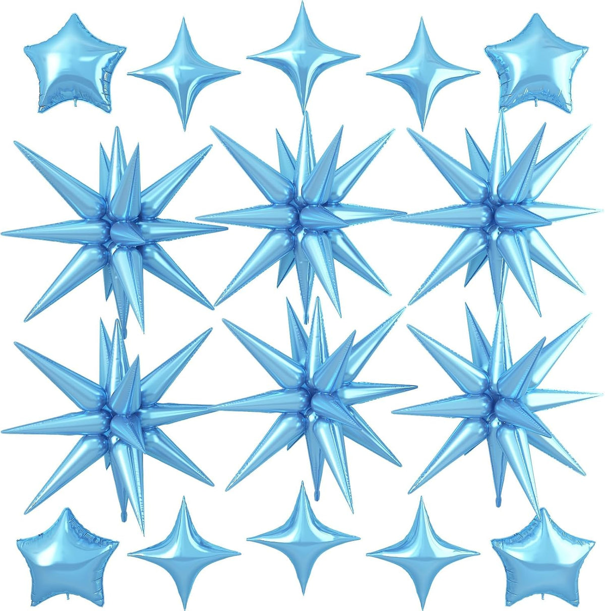 Blue Star Balloon,16Pcs Light Blue Star Foil Balloons Set with 22Inch Explosion Spike Cone Balloons