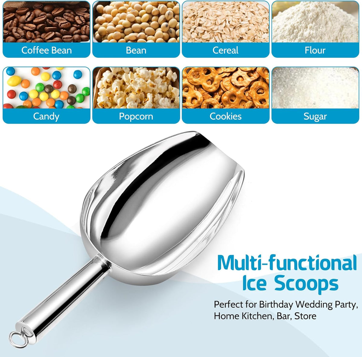 P&P CHEF Canister Scoop Set of 3, Ice Candy Scoop, Stainless Steel Multipurpose Food Scooper for