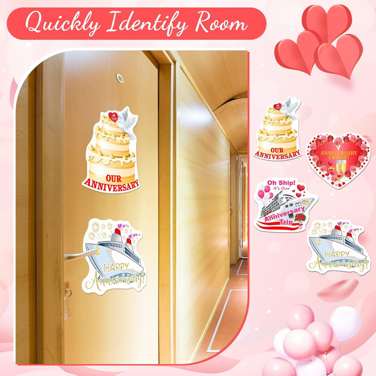 Hoteam 4 Pcs Anniversary Cruise Door Decorations Magnetic Large Happy Anniversary Cruise Ship Door