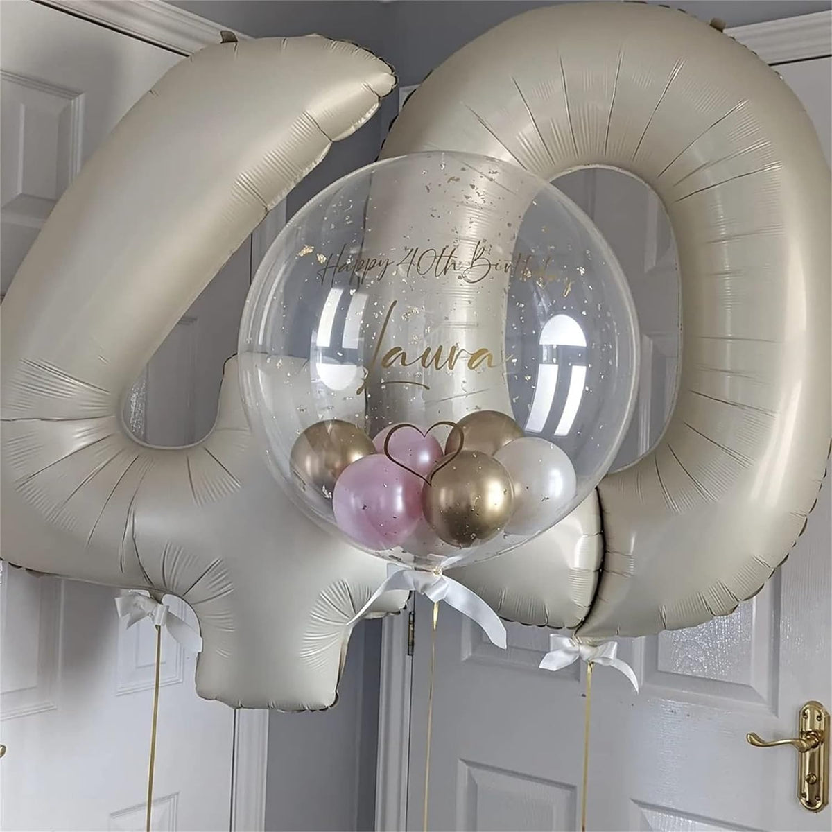 Cream 4 Balloons, 40 Inch Large Beige Foil Number Balloons Set 0-9, Self Inflating White Sand