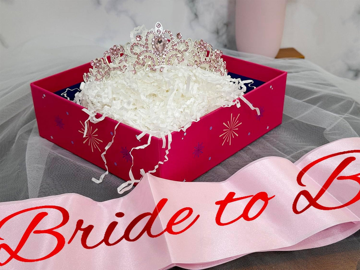 JETKONG 3 Pcs Bachelorette Party Decorations Bridal Shower Crown, Bride to Be Sash&Veil for Women