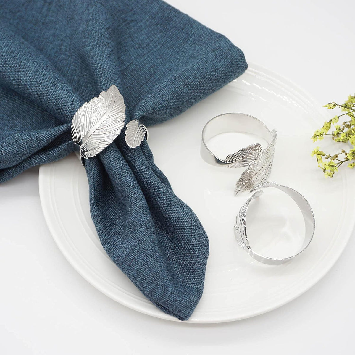 Silver Leaf Napkin Rings Set of 12, Leaves Napkin Rings for Table Setting, Metal Leaf Napkin Holder