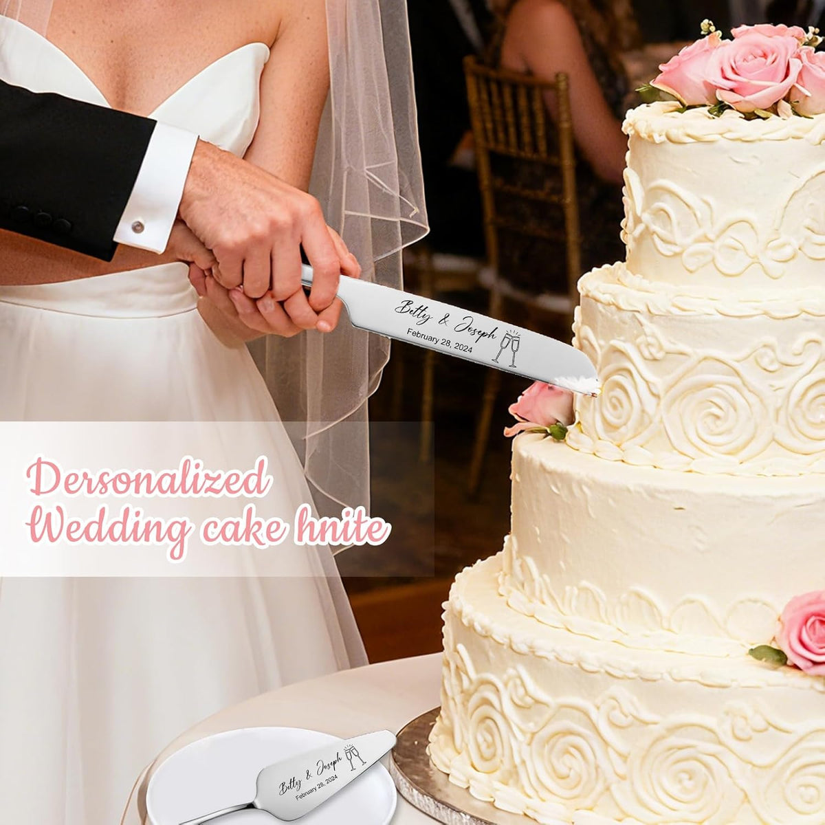 Personalized Wedding Cake Knife and Server Set Stainless Steel Cake Cutter Server Engraved Cake