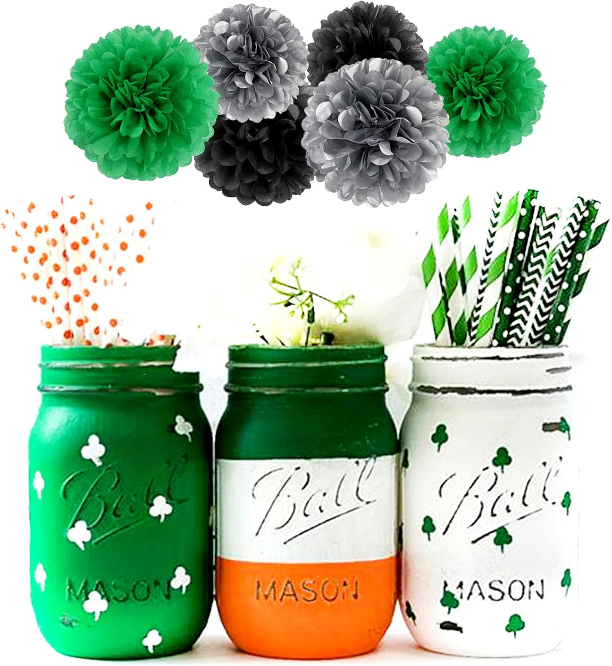 Black Green Silver Football Party-Decorations - 30pcs Soccer Graduation Streamers,Tissue Pom