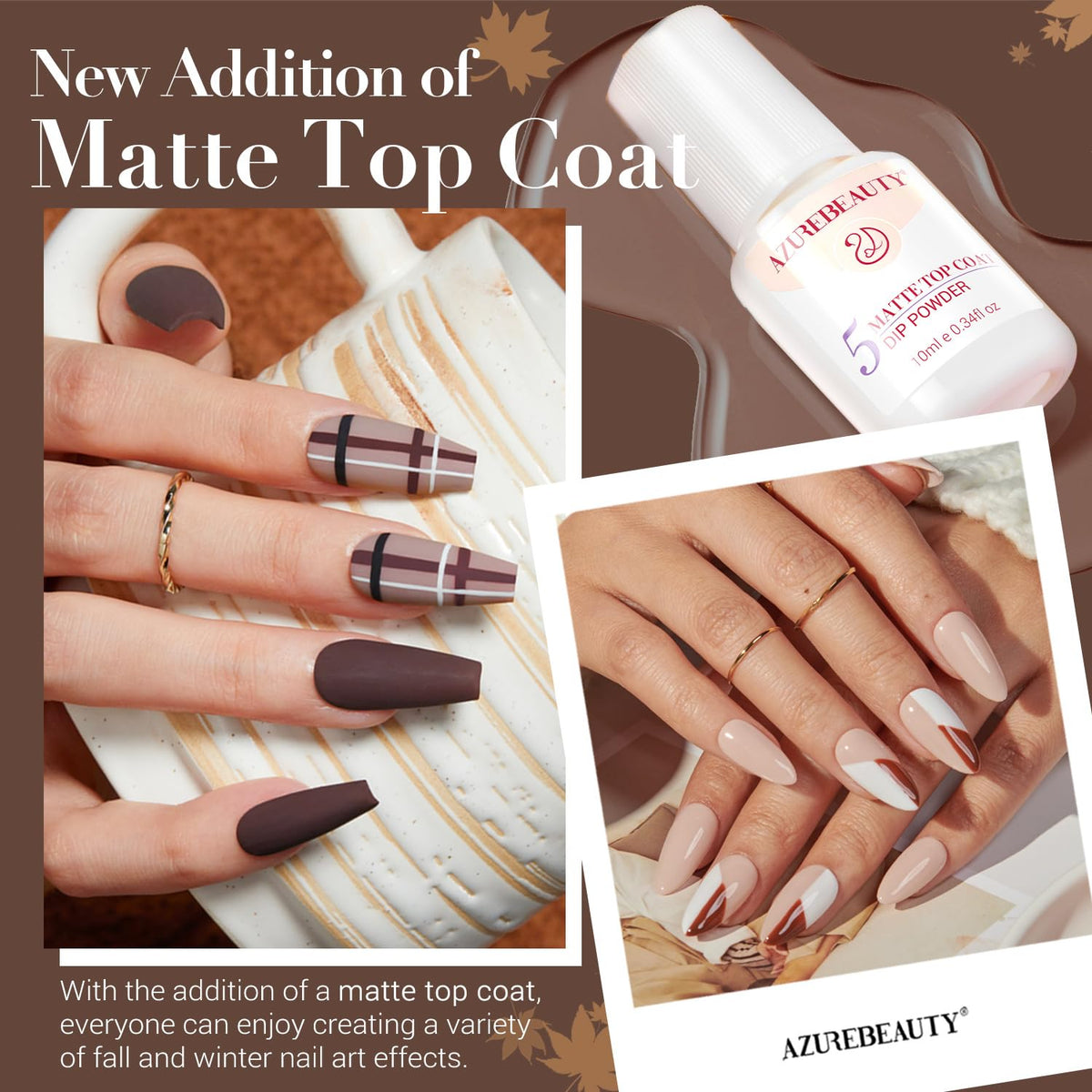 AZUREBEAUTY Dip Nails Powder Starter Kit 8 Colors with Nail Sticks Nude Brown Giltter Shimmer Set