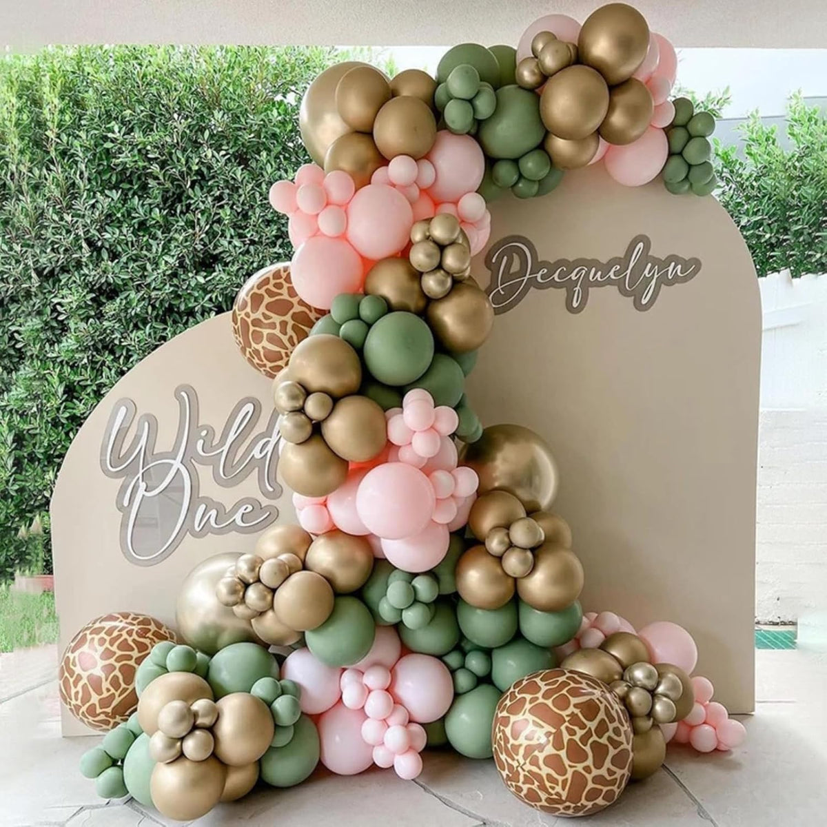 Pink Jungle Safari Balloons, 60PCS Sage Green Pastel Pink Gold Balloon, Light Pink Cream Beige