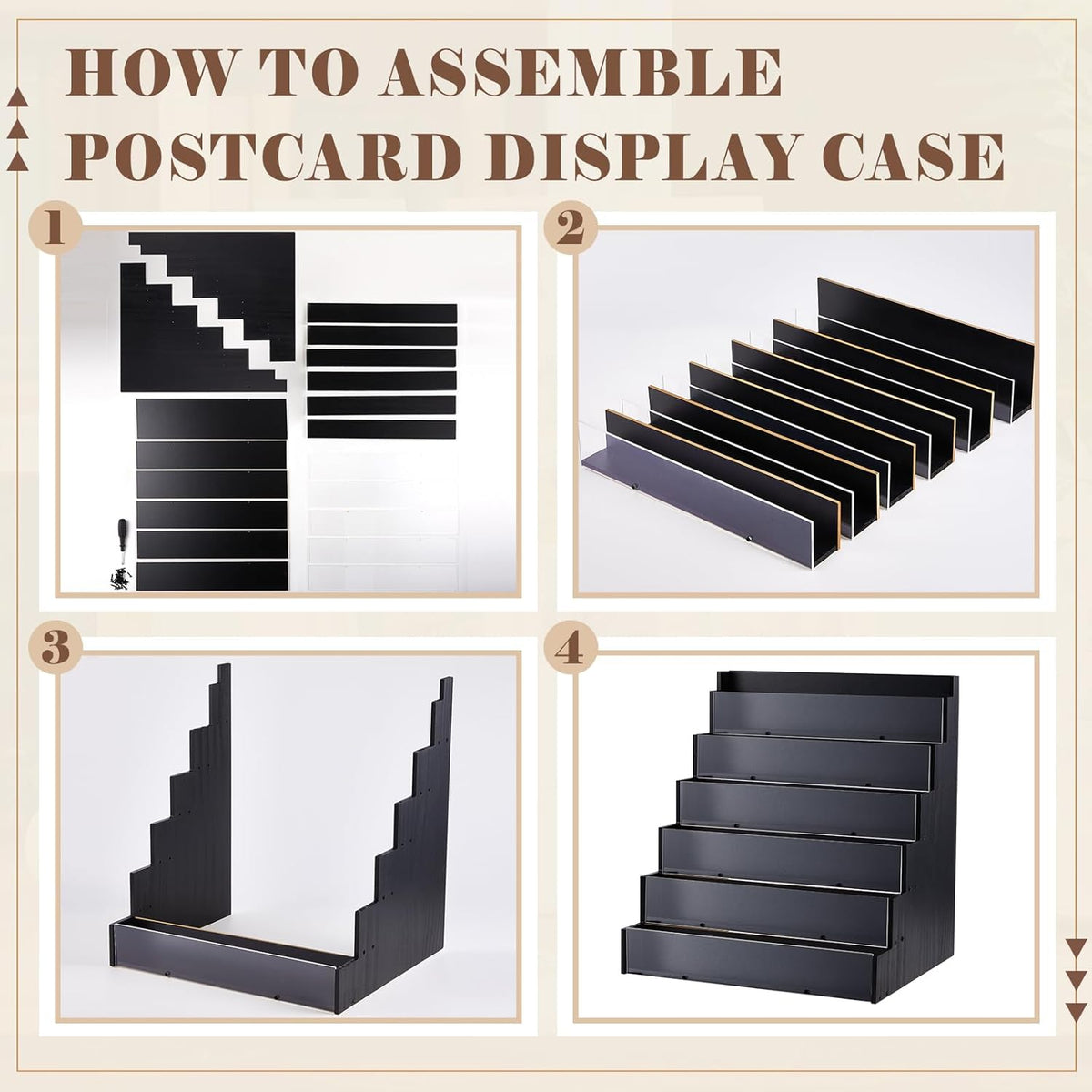 6 Tier Greeting Card Display Stand Black Bamboo and Acrylic Sticker Display Stand Trading Card