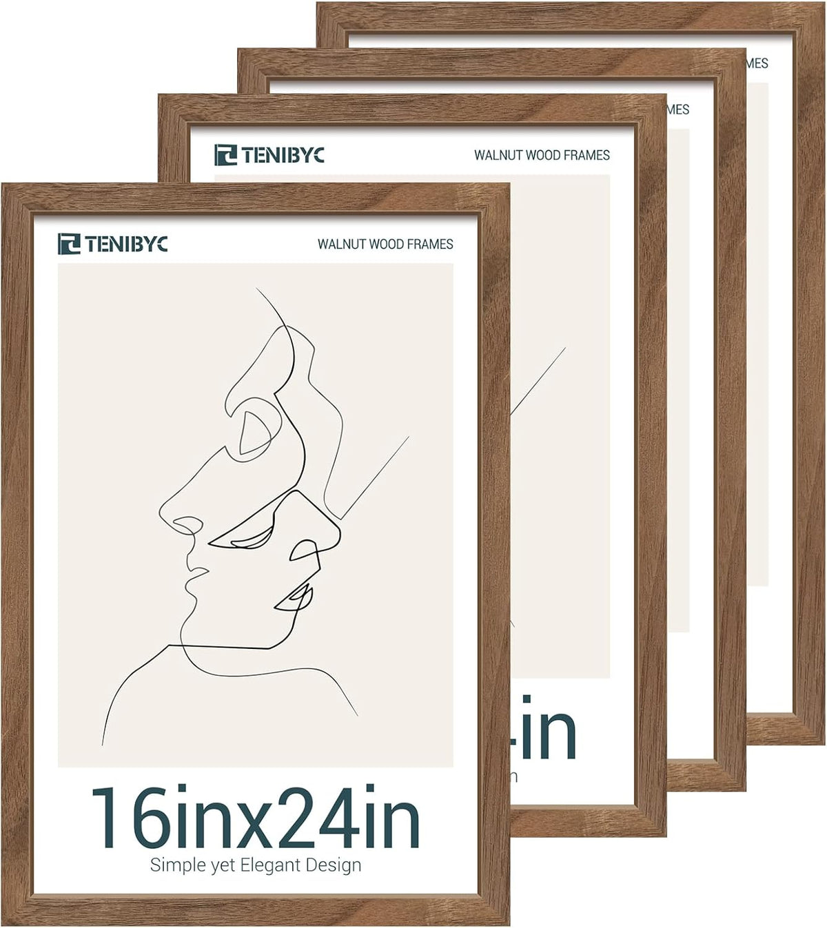 16x24 Frame - 4 Pack, Walnut Brown Wood Grain, Display 16x24 or 24x16 Photos, Posters and Puzzles