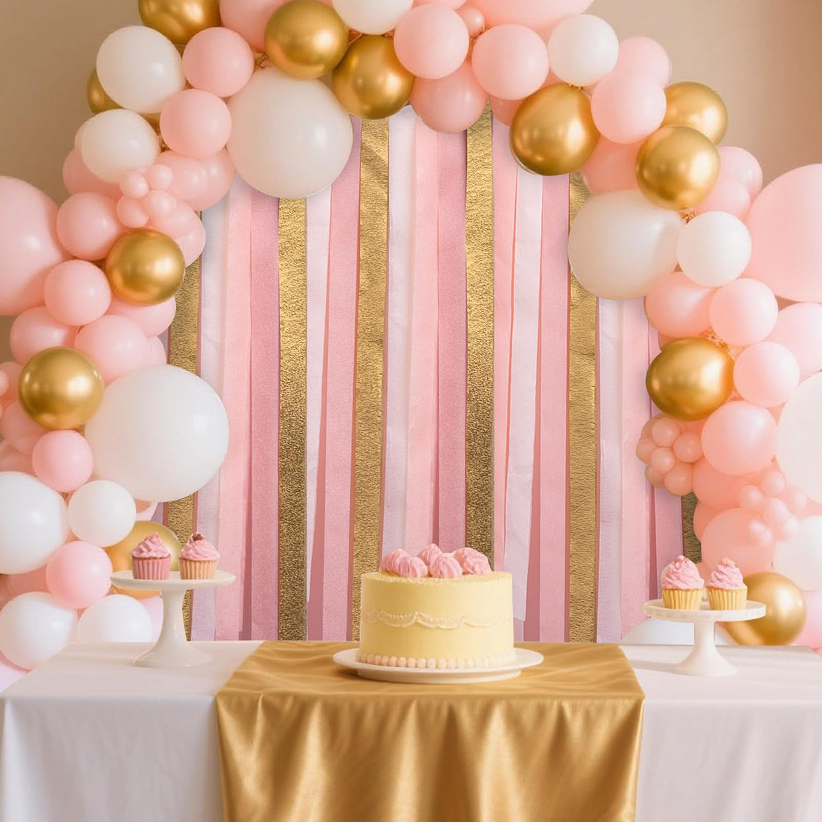 Riqiaqia Streamers Party Decorations,8 Rolls Pink Gold Crepe Paper Streamers for Wedding, Birthday
