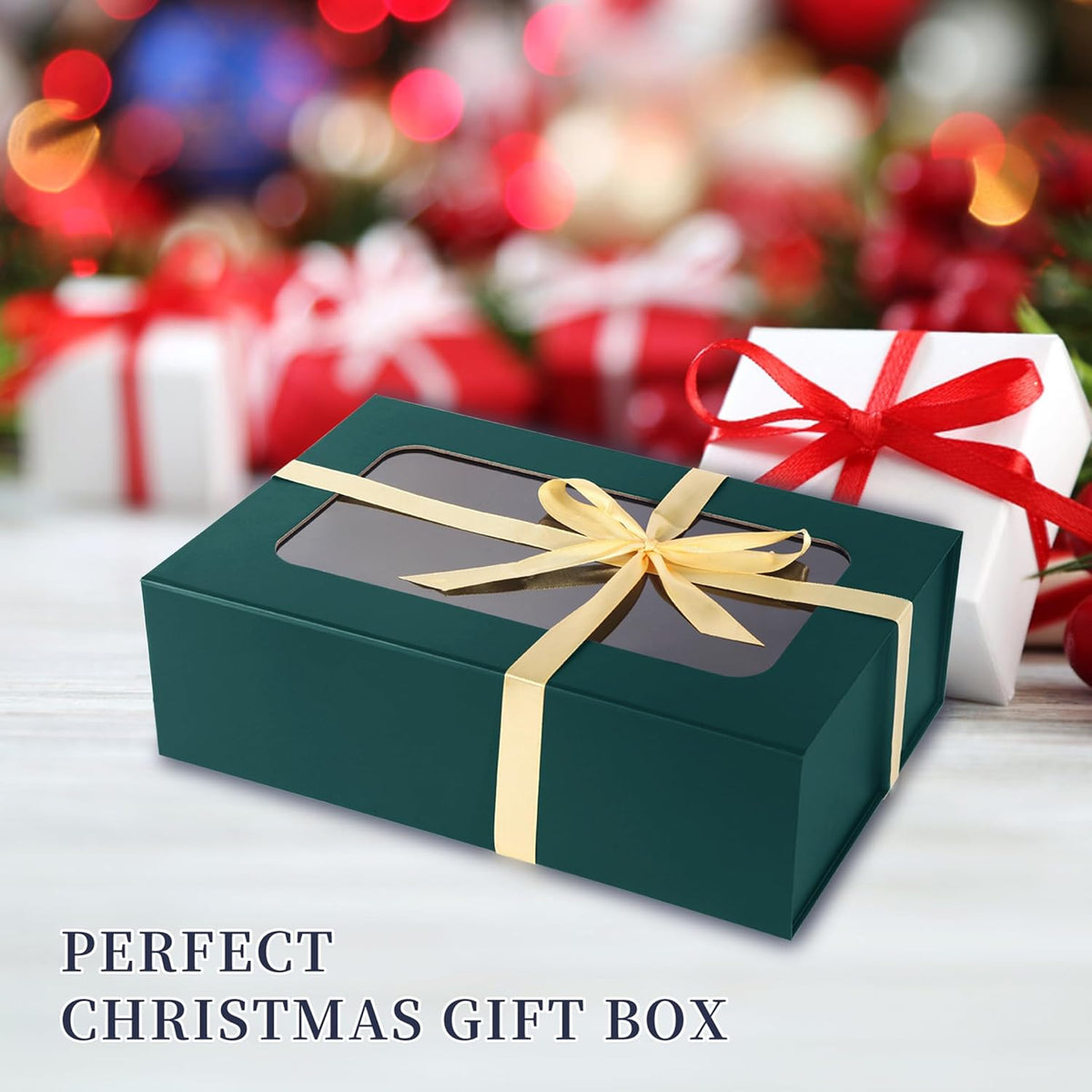 TIACABO Green Large Gift Box with Window, 13.5"x9"x4.3" Bridesmaid Boxe for Gifts Giving,Birthday