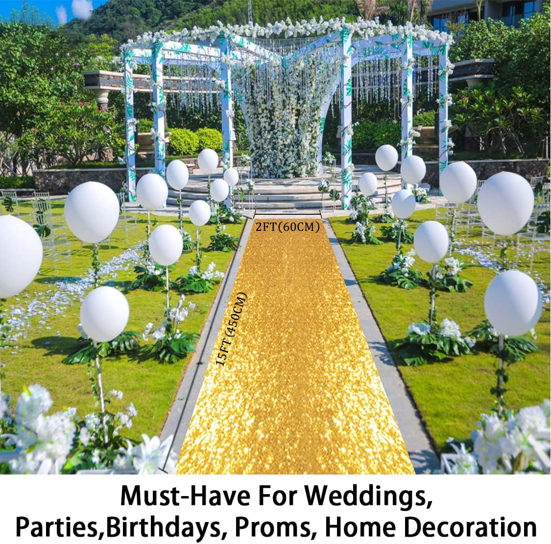 ShinyBeauty Gold Aisle Runners 2FTx15FT Carpet Runner for Party Glitter Runner for Wedding Aisle
