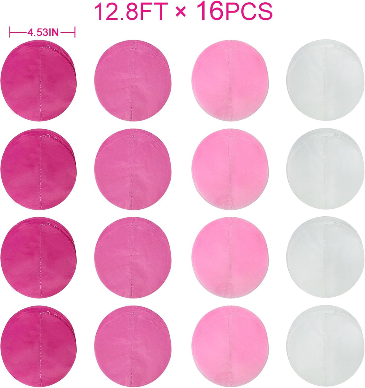 205Ft Hot Pink Party Decorations Big Polka Dots Backdrop Garland Rose Pink Circle Dots Tissue Paper
