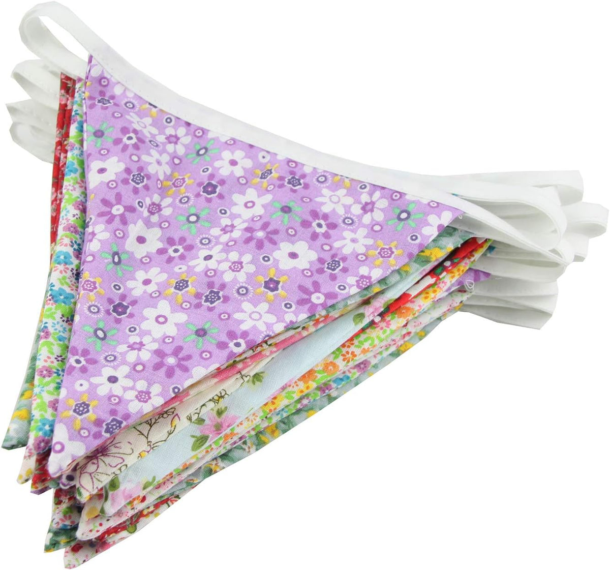 10M/32Ft Triangle Bunting Banner, 36 Pcs Cotton Fabric Flags Pennant Garlands for Birthday Party