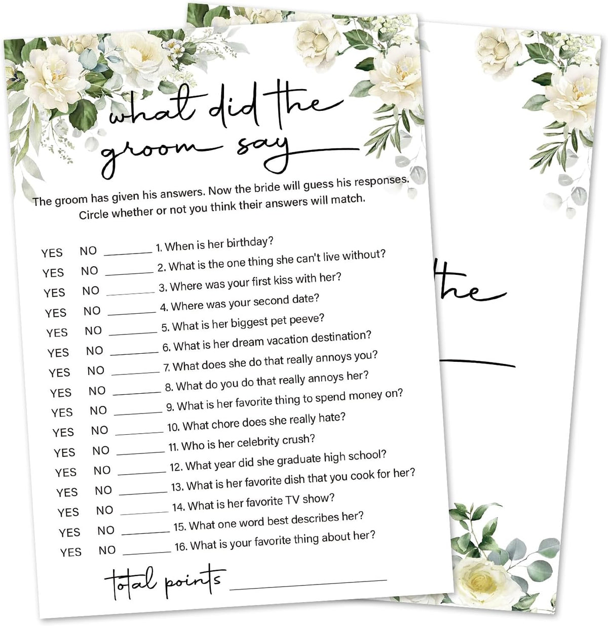 Eucalyptus Bridal Shower Games 30 Guests, What Did the Groom Say Bridal Games for Showers, White