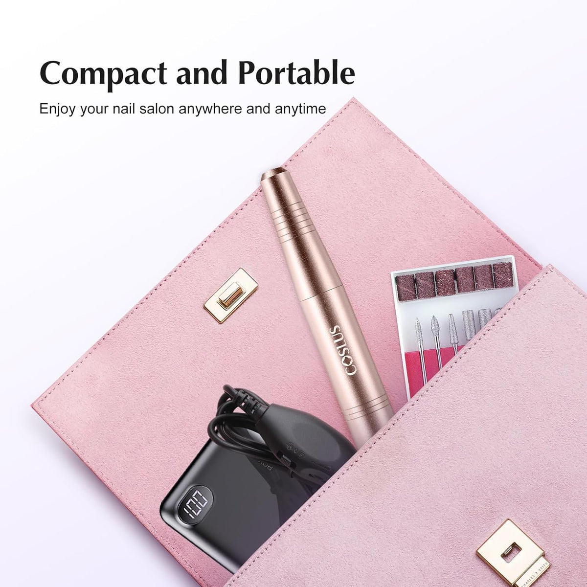 COSLUS Electric Nail Drill File Professional: for Acrylic Gel Dip Powder Nails Portable Nail