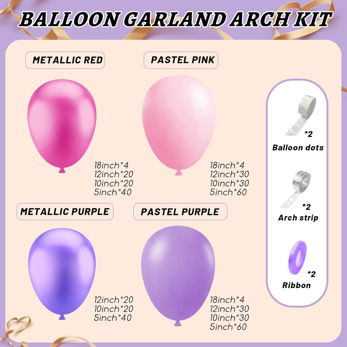 412pcs Pink and Purple Balloons, Different Sizes 18 12 10 5 Inch Pink and Purple Balloons Garland
