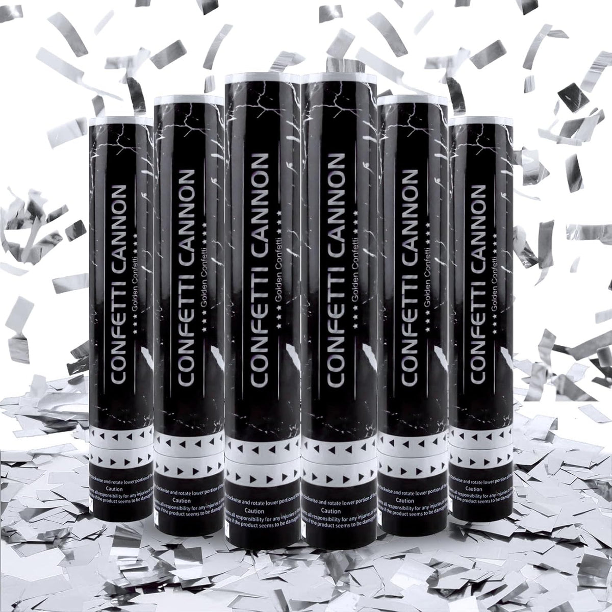 6 Pack Silver Confetti Poppers, 12 Inch Confetti Cannon Party Poppers Shooters for Birthday