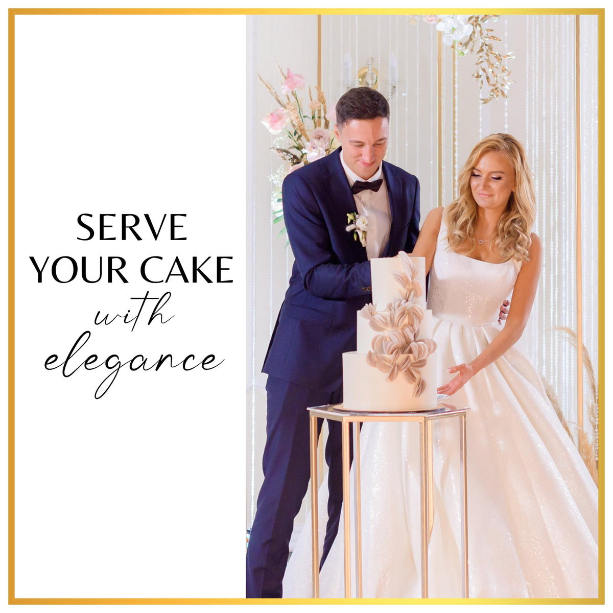 Orblue Wedding Cake Knife and Server Set - Premium, Beautifully Engraved Cutting Set - Elegant