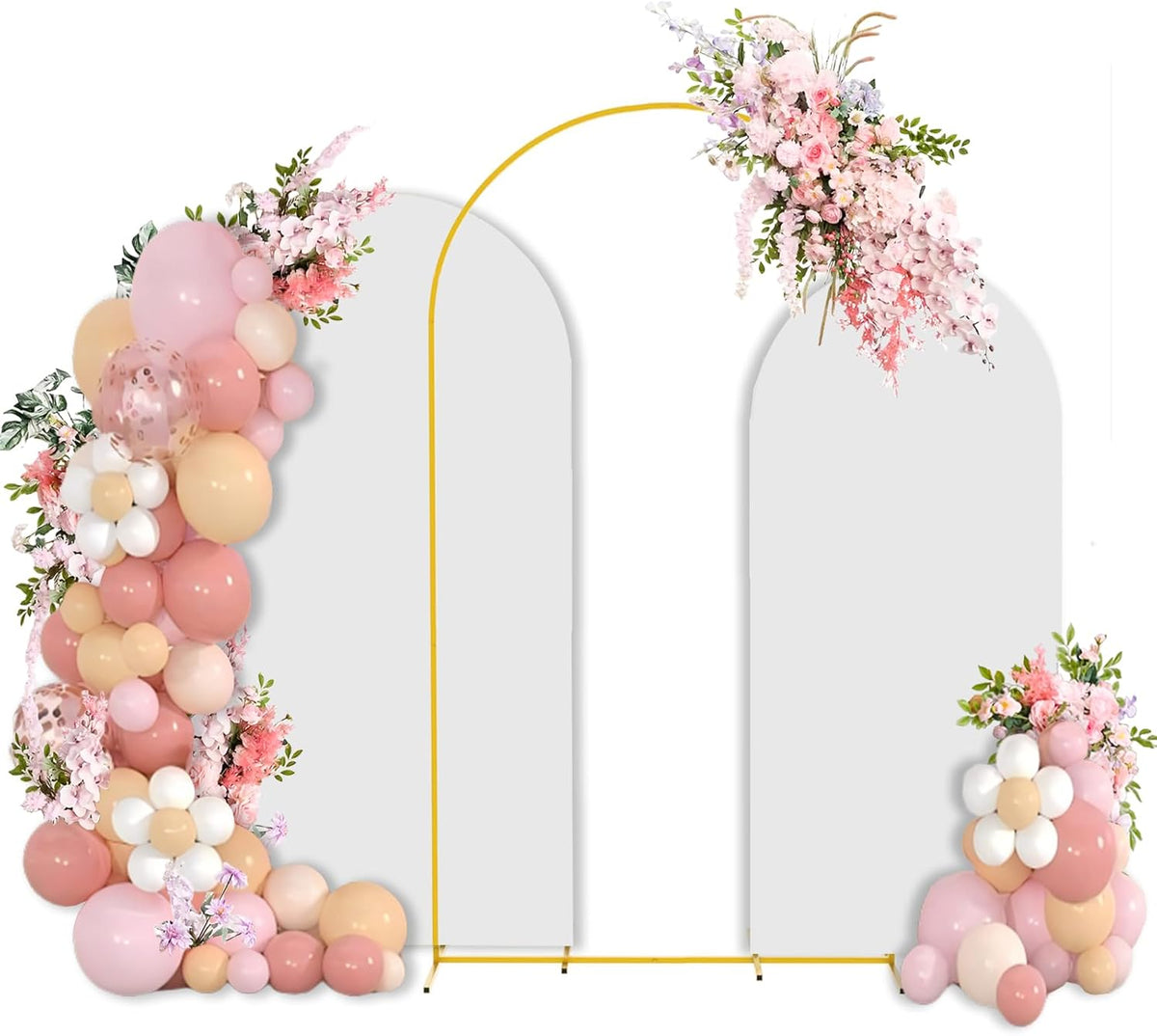 Bazen Wedding Arch Backdrop Stand 7.2FT, 6.6FT, 6FT Set of 3 Metal Arch Backdrop Stand with White