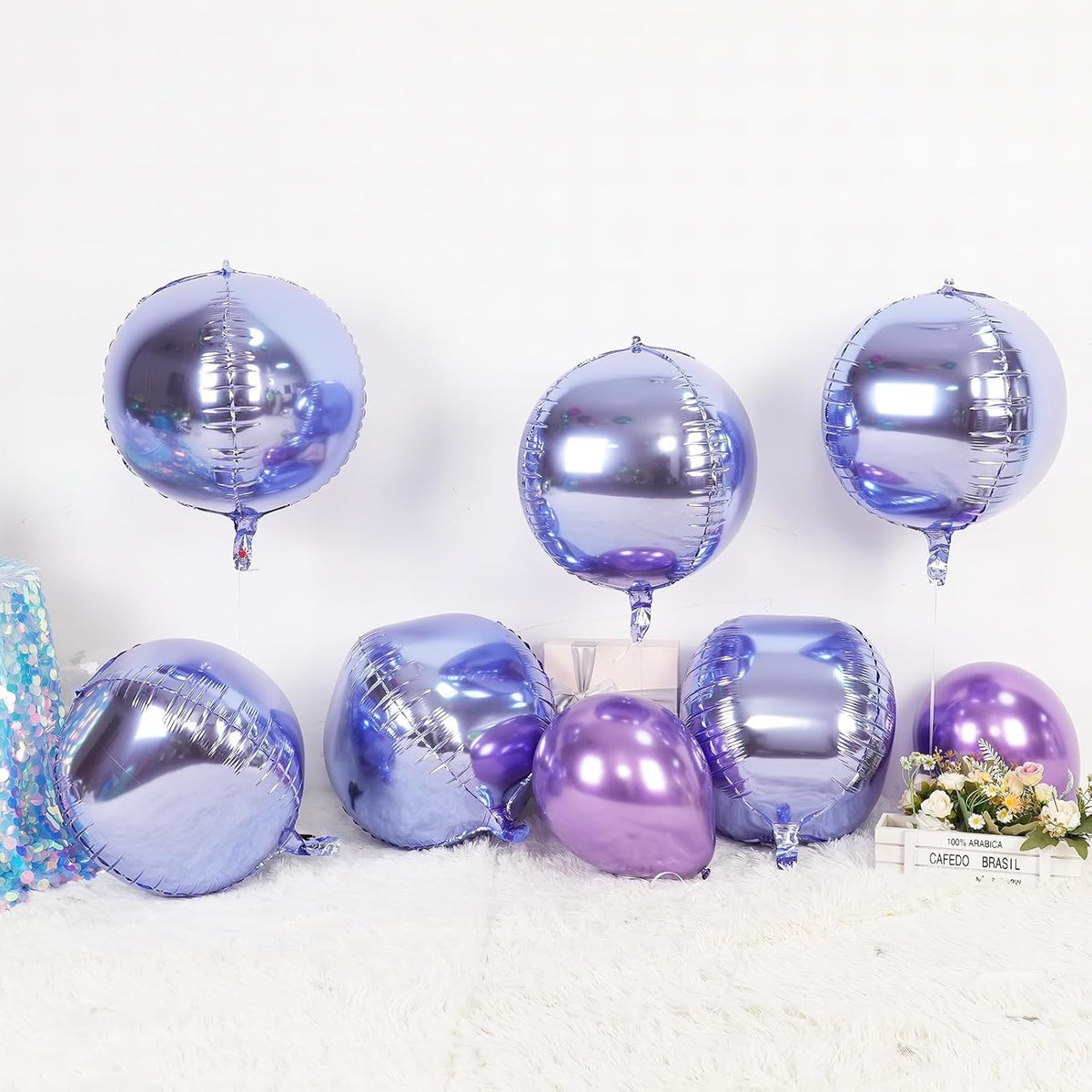 6Pcs Purple Round Foil Balloons,Giant 4D Round Ball Balloon,22 Inch Metallic Purple Balloons for
